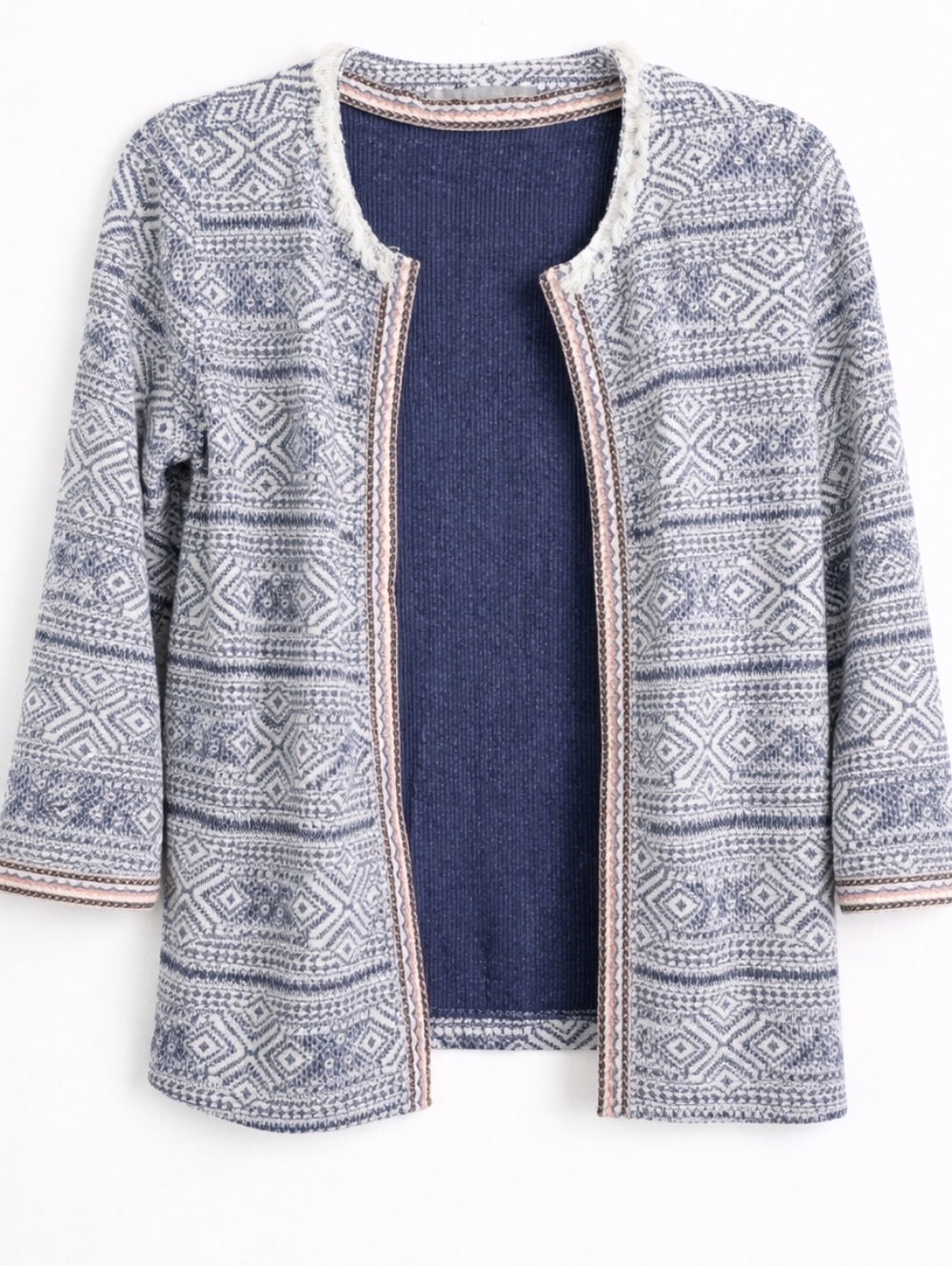 Valerie Stevens Vintage Boho Fringe Embroidered Knit Cardigan Open Front Small